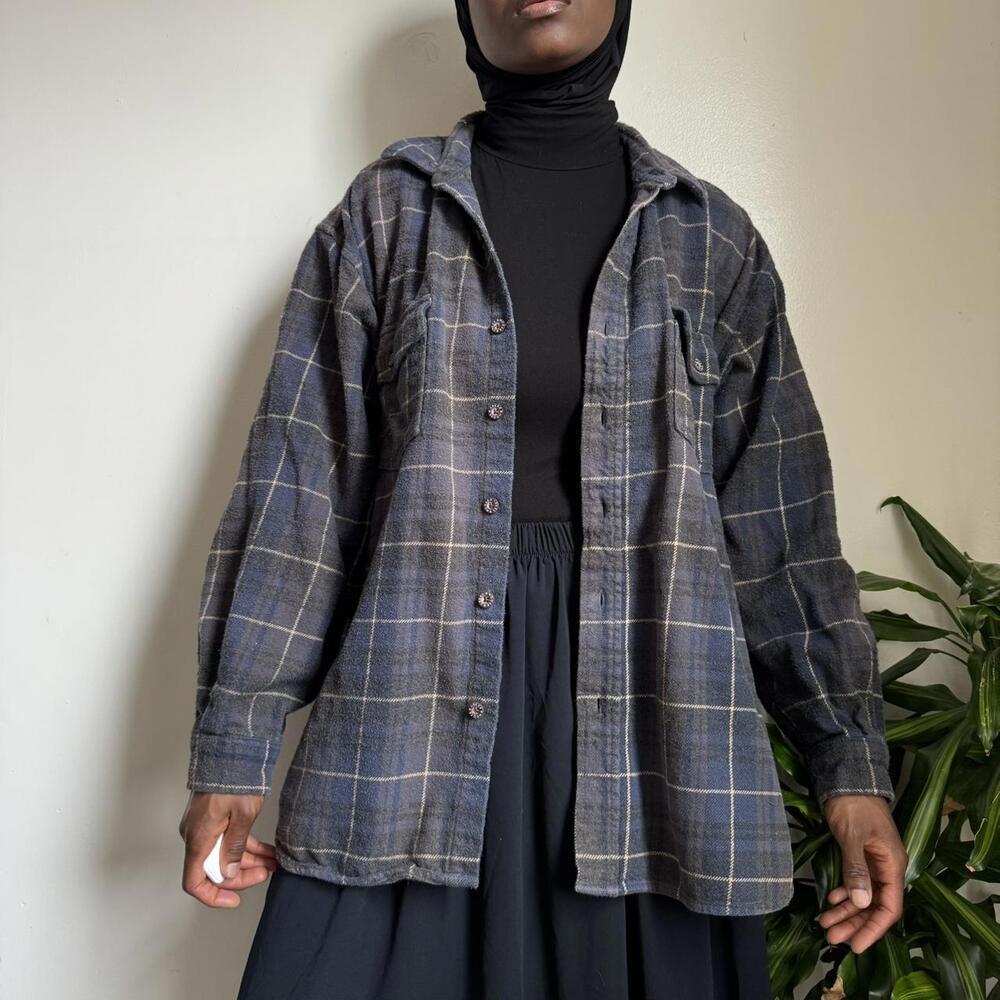 Vintage unisex oversized‎ button up long sleeves plaid shirt size XXL